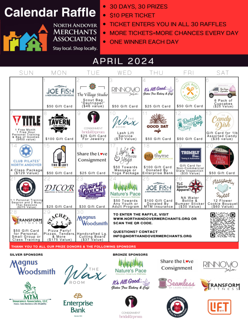 Calendar Raffle North Andover Merchants Association